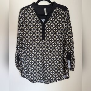 PerSeption Concept Black and Gold Patterned Top Size L